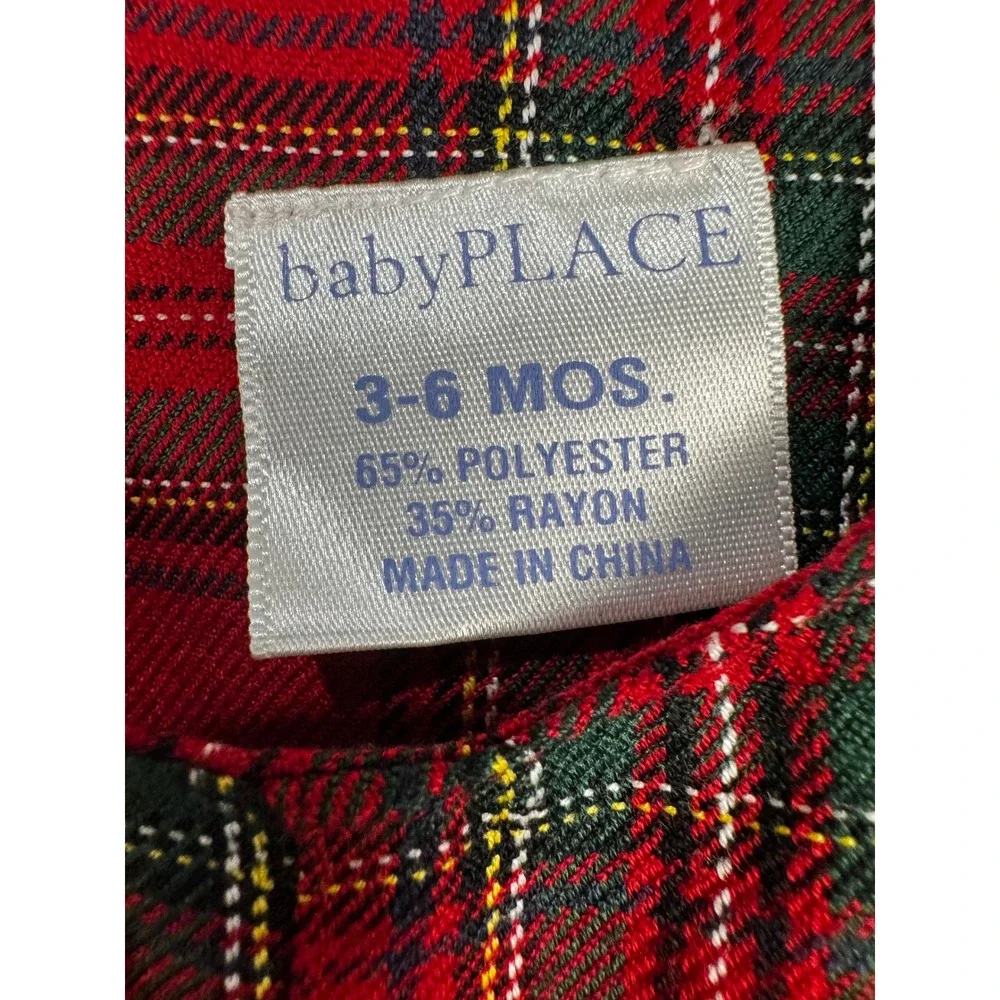 BabyPlace Romper & Hat Set 3-6 Months Red Plaid Tartan Christmas Holiday Outfit